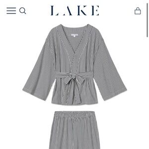 Lake DreamModal Kimono Pajama Set in Green Stripe
